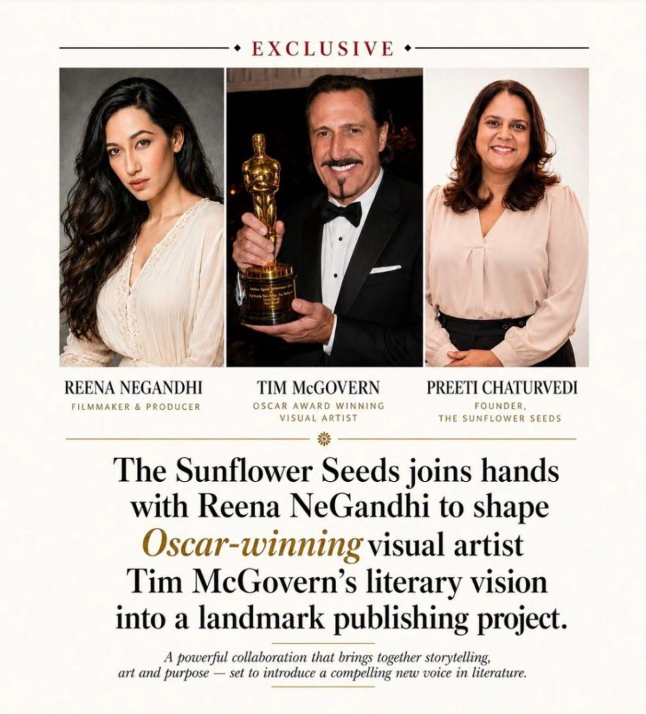 Golden Oscar statuette on marble table, representing Tim McGovern's award-winning work referenced in The Sunflower Seeds' startup ecosystem feature