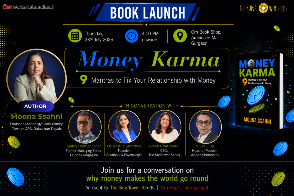 Money Karma book launch invitation featuring author Moona Ssahni