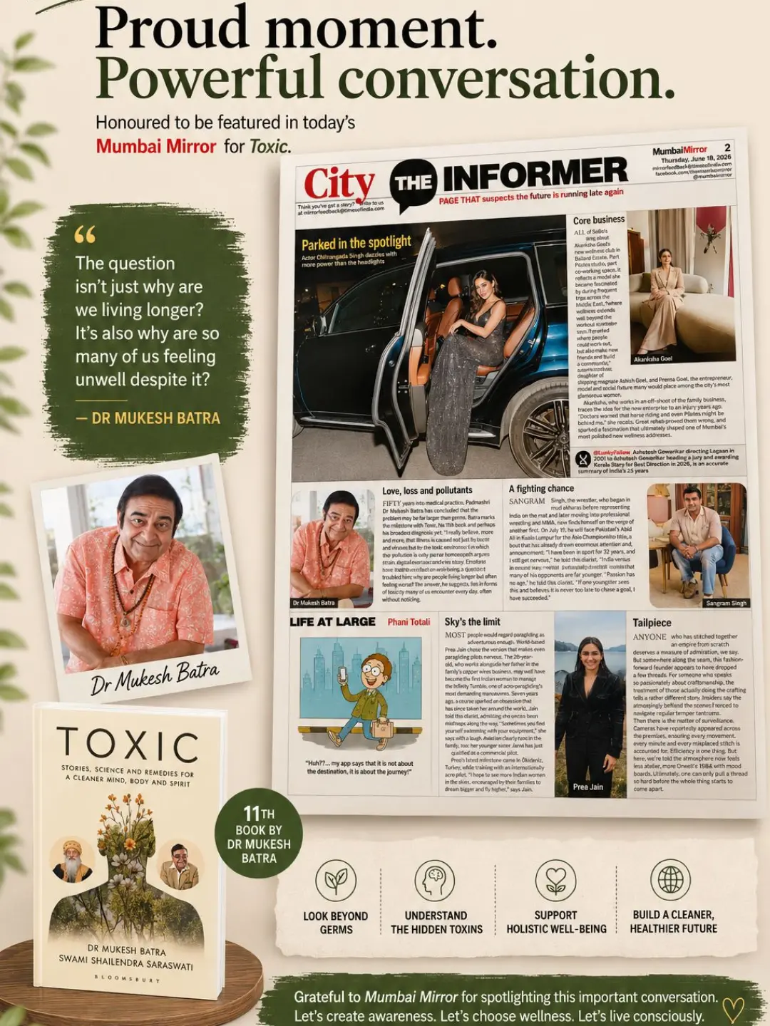  Mumbai Mirror newspaper feature on TOXIC by Dr Mukesh Batra and Swami Shailendra Saraswati